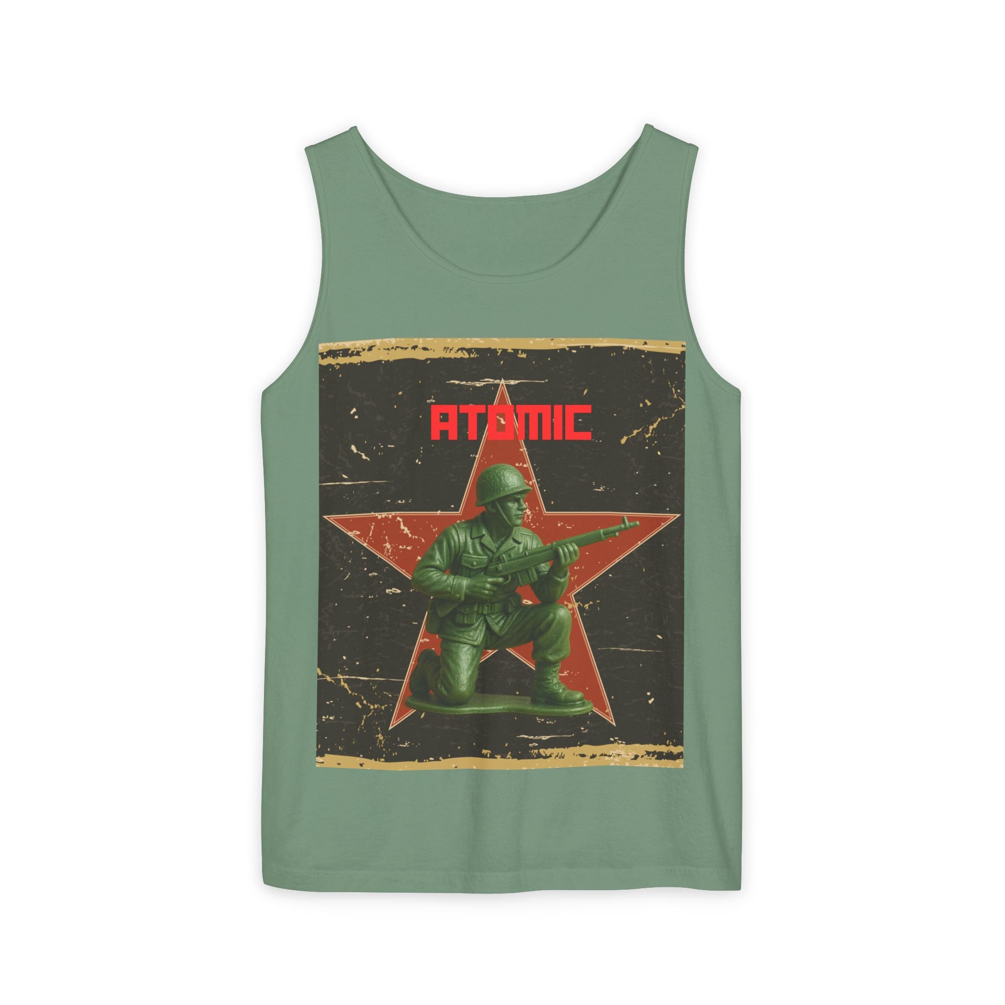 Atomic Soldier Graphic Tank Top, Casual Summer Wear, Military-Themed Apparel, Vintage Style Gift, Unisex Fashion