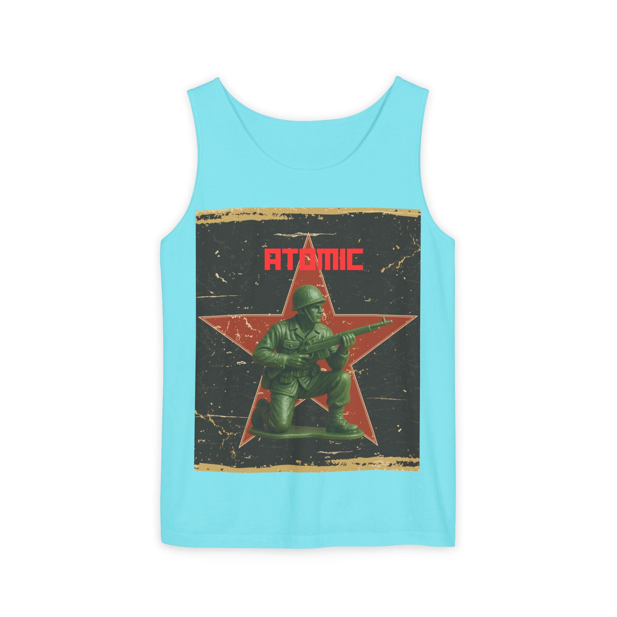 Atomic Soldier Graphic Tank Top, Casual Summer Wear, Military-Themed Apparel, Vintage Style Gift, Unisex Fashion