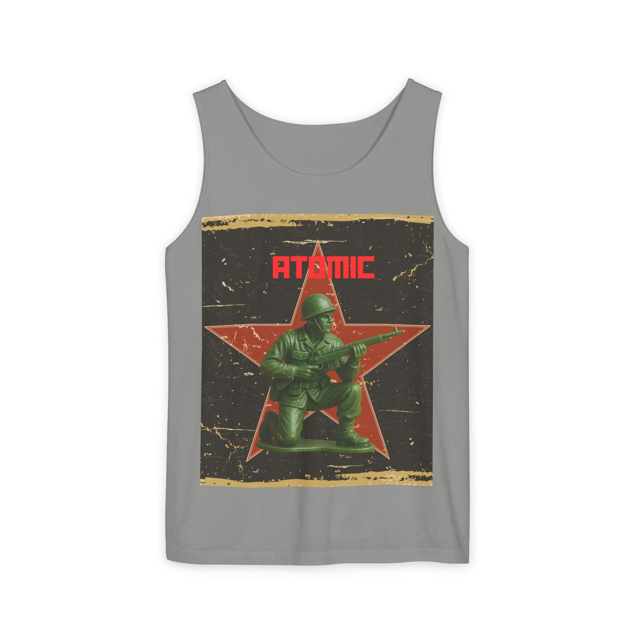Atomic Soldier Graphic Tank Top, Casual Summer Wear, Military-Themed Apparel, Vintage Style Gift, Unisex Fashion