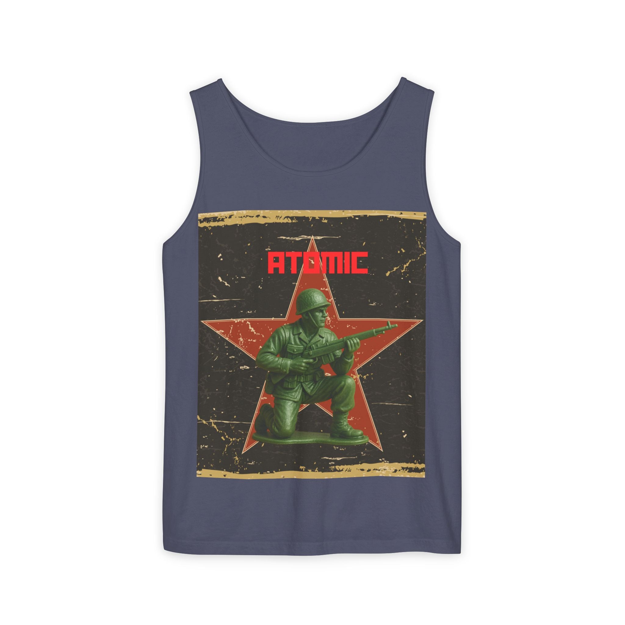Atomic Soldier Graphic Tank Top, Casual Summer Wear, Military-Themed Apparel, Vintage Style Gift, Unisex Fashion