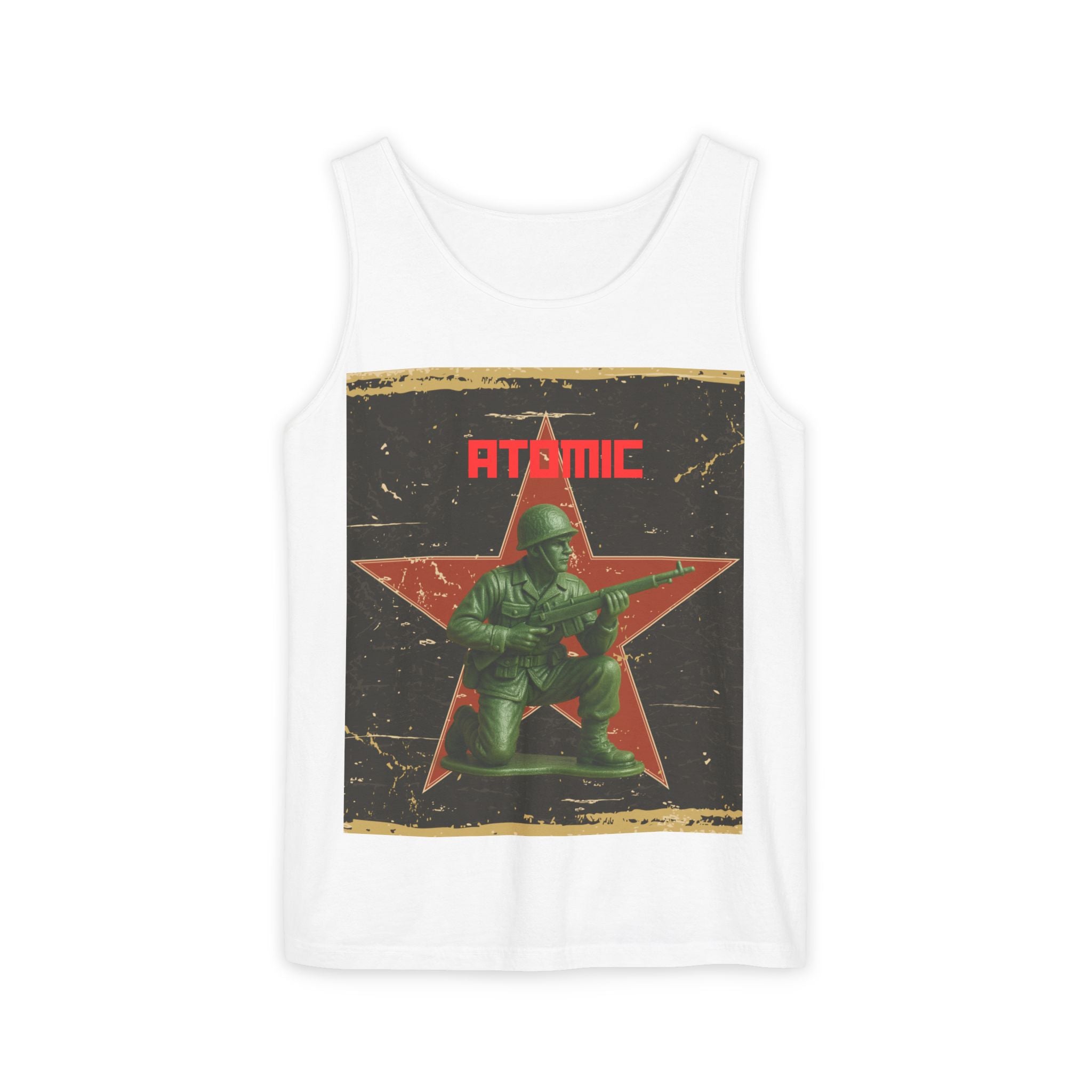 Atomic Soldier Graphic Tank Top, Casual Summer Wear, Military-Themed Apparel, Vintage Style Gift, Unisex Fashion