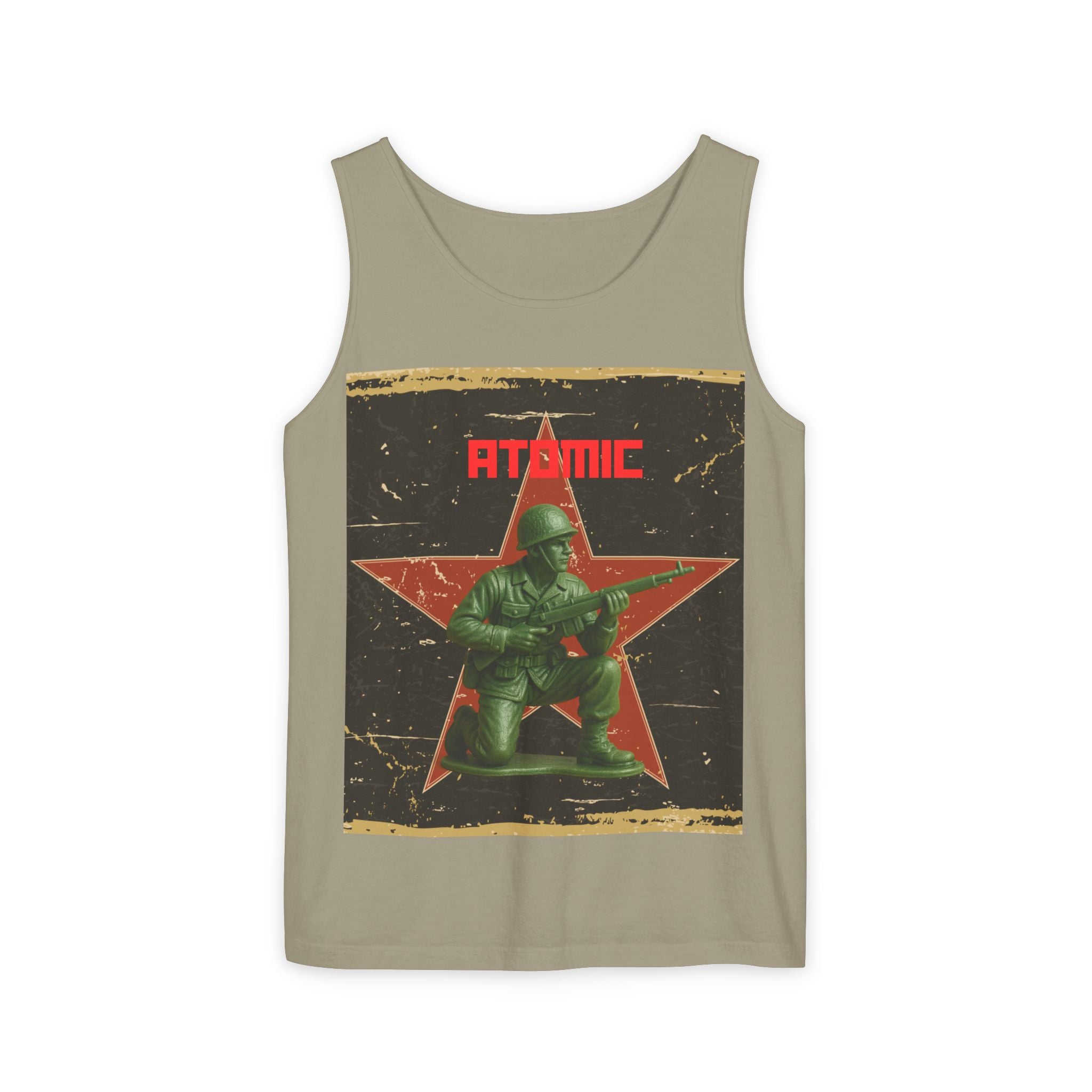 Atomic Soldier Graphic Tank Top, Casual Summer Wear, Military-Themed Apparel, Vintage Style Gift, Unisex Fashion
